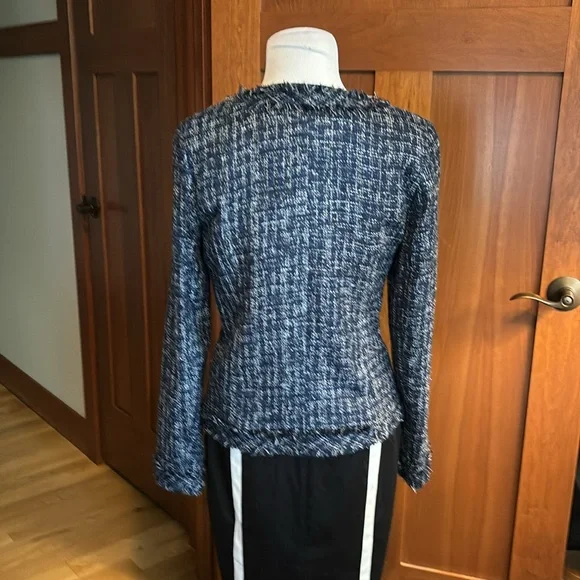Land’s End Blue Tweed Jacket NWT Size 4 Fringe Texture Blazer/Jacket - Picture 4 of 9